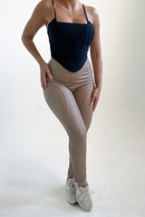 Mocha PU High Waisted Leggings - Lucia