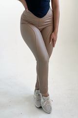 Mocha PU High Waisted Leggings - Lucia