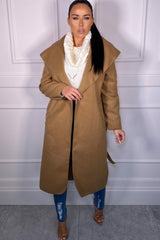 Camel Waterfall Duster Belted Long Coat - Pola