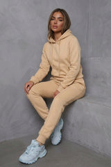 Stone Oversized Hoodie & High Waisted Seam Front Cuffed Joggers Loungewear Set - Martha