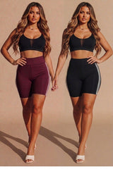 Wine With Black High Waist Biker Shorts – Pack of 2
