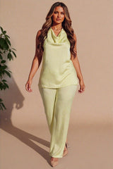 Lemon Cowl Neck Sleeveless Top & Wide Leg Trouser Set - Wynas