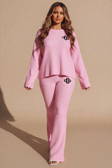 Pink Ribbed Long Sleeve Logo Lounge Set – Monroe