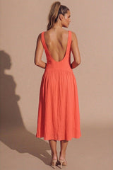 Coral Square Neck Drop Waist Midaxi Dress - Valentino