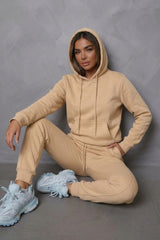 Stone Oversized Hoodie & High Waisted Seam Front Cuffed Joggers Loungewear Set - Martha