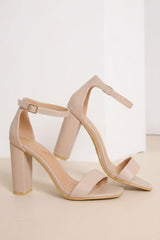 Nude Strappy Ankle Strap Square Heel Sandals - Willow