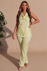 Lemon Cowl Neck Sleeveless Top & Wide Leg Trouser Set - Wynas