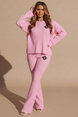 Pink Ribbed Long Sleeve Logo Lounge Set – Monroe