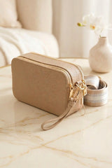 Beige Double Zip Crossbody Bag - Cinox