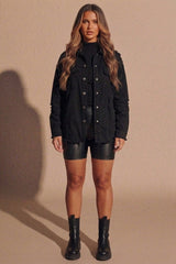 Black Distressed Oversized Shacket With Rock & Roll Back Slogan - Roina