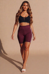 Wine With Black High Waist Biker Shorts – Pack of 2