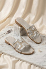 Silver Flat Woven Detail Slip On Sandals - Bella