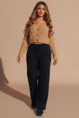 Black Seam Detail Shirred Waistband Open Hem Joggers - Ruby