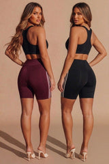 Wine With Black High Waist Biker Shorts – Pack of 2