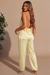 Lemon Cowl Neck Sleeveless Top & Wide Leg Trouser Set - Wynas