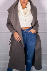 Charcoal Waterfall Duster Belted Long Coat - Pola