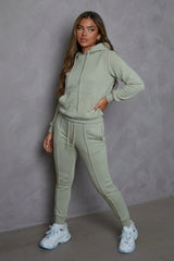 Sage Oversized Hoodie & High Waisted Seam Front Cuffed Joggers Loungewear Set - Martha