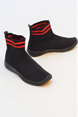 Black Chunky Sole High Runner Sock Trainers - Vera
