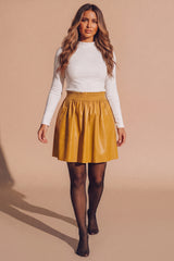 Mustard Faux Leather High Waisted Mini Skirt - Luxio