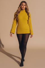 Mustard Ribbed Turtleneck Jumper with Long Sleeves- Simc