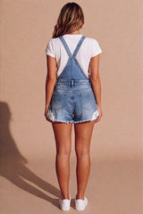 Light Blue Wash Lace Trim Denim Dungaree - Zaraiana