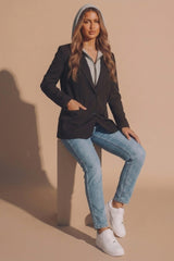 Black Hooded Insert Blazer- Senely