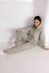 Sage Oversized Front Pocket Pullover Hoodie Cuffed Joggers Loungewear Set - Alexia