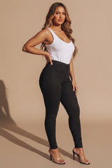 Black Skinny Soft Touch Skinny Jean With Metal Button - Victoria