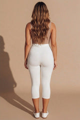 White High Waisted Crop Leggings - Moinxo