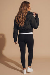 Black High Neck Padded Cropped Puffer Jacket - Cloin