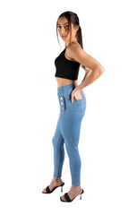 Light Blue High Waisted Button Detail Skinny Jeans – Mia
