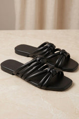 Black Knotted Multi-Strap Flat Slide Sandals - Twinkle