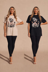 Beige And Black Graphic Oversized T-Shirt Pack Of 2 - Cixo