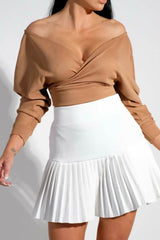 Camel Ribbed Off The Shoulder Crop Top - Kourt