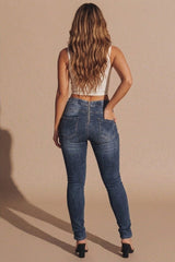 Blue High Waisted Bum Lift Skinny Jeans- Caina