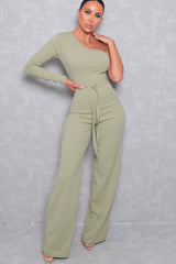 Sage Belted One Shoulder Jumpsuit - Evelyn