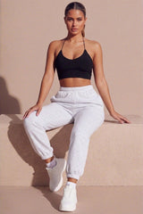 Black Slinky Spaghetti Strap Halterneck Crop Top - Carisella