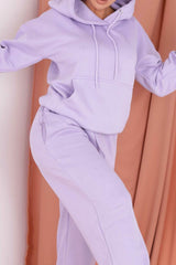Lilac Oversized Front Pocket Pullover Hoodie Cuffed Joggers Loungewear Set - Alexia