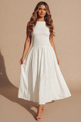 White Shirred Bodice Sleeveless Maxi Dress – Yinao