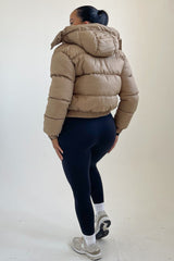 Stone Padded Zip Up Hooded Puffer Coat - Flo