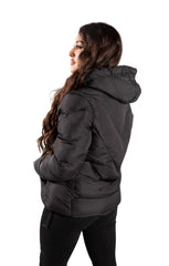 Black Padded Zip Up Hooded Puffer Jacket - Riley
