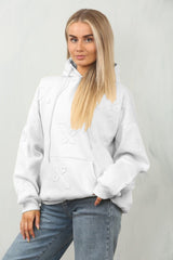 Bleach Grey Oversized Crucifix Cross Embroidered Hoodie - Ronisa