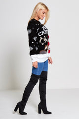 Black Merry Christmas Reindeer Pom Pom Jumper – Poplyn