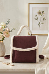 Wine Borg Trim Faux Fur Backpack - Amara