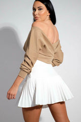 Stone Ribbed Off The Shoulder Crop Top - Kourt