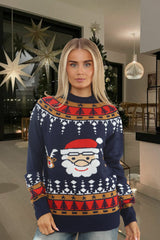 Navy Christmas Snowman Print Oversized Jumper - Noelle