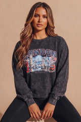 Charcoal Acid Wash London Graphic Oversized Sweatshirt - Eyecon