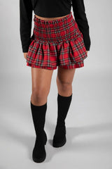 Red Tartan Shirred Waist Ruffle Mini Skirt – Charlie