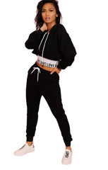 Black Love Crop Hoodie and Jogger Three Piece Set- Janey