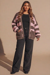 Pink Striped Chunky Knit Oversized Cardigan - Lottie